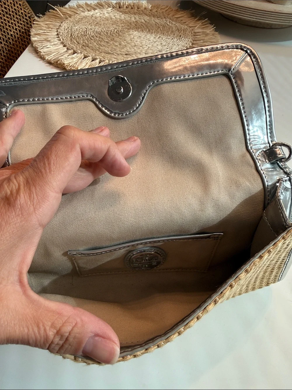 Tory Burch woven tan